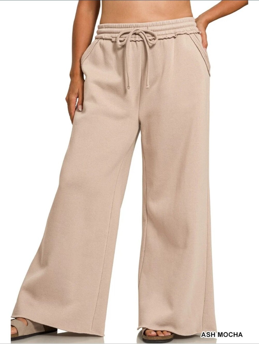 NWOT Zenana Raw Bottom Fleece  Pilazzo Sweat Pants